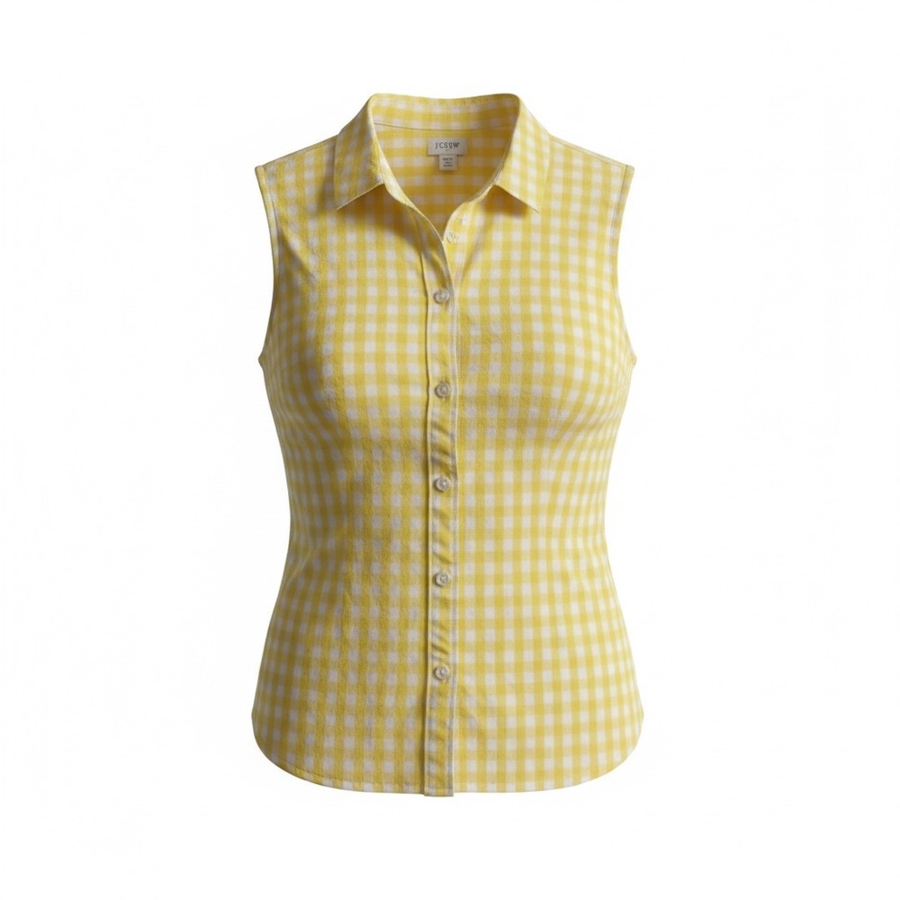 J. Crew Yellow and White Gingham Sleeveless Button-Down Top Size XXL